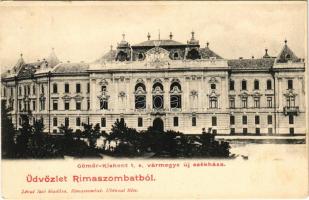 Rimaszombat, Rimavská Sobota; Gömör-Kishont t.e. vármegye új székháza. Lévai Izsó kiadása / county hall