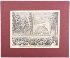 cca 1860 Kolozsvár, Országos dalárünnepély. fametszet, paszpartuban / Cluj national singing celebration woodplate 24x18 cm