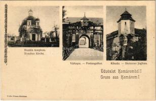 Komárom, Komárnó; Rozália templom, Várkapu, Kőszűz. Czike Dénes kiadása / church, castle gate, statue