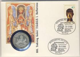 Németország 1990. 10M Ag "I. Barbarossa Frigyes" érmés borítékon, alkalmi bélyegzős bélyeggel, hátoldali ismertetővel T:BU