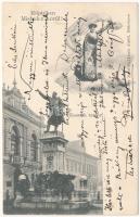 1906 Miskolc, Kossuth szobor. Röptében Miskolcz körül! montázs repülő hölggyel, Lövy József fia (László Adolf) kiadása