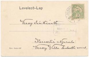 1906 Miskolc, Kossuth szobor. Röptében Miskolcz körül! montázs repülő hölggyel, Lövy József fia (Lás...