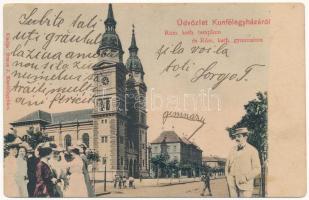 1904 Kiskunfélegyháza, Kunfélegyháza; Római katolikus templom és gimnázium. Braun J. kiadása, montázs (fl)