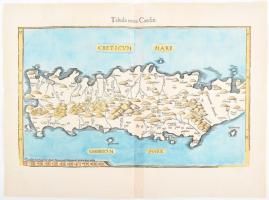Tabula noua Candiae - Kréta szigetének későbbi színezésű rézmetszetű térképe. Fries, Lorenz / Ptolemy, Claudius 1535 Strassburg / Engraved map of the Crete Island. 460x275 mm
