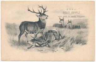 1903 BUÉK Bidlo Ignác uradalmi erdő és jószág felügyelő újévi reklám üdvözlete, szarvasok barcogása (EK)