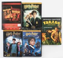 5 darab új filmes DVD, közte Harry Potter, Tarzan, A Karib-tenger kalózai