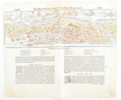 Sebastian Münster: Der schonen und weitberuhmpten Statt Genua Abcontrafactur - Genova színezett fametszetű látképe Heinrich Petri, Basel, 1560. Képméret 410x130 mm, Lapméret 420x350 Kissé foltos, / Woodplate view of Ganova.