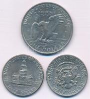 Amerikai Egyesült Államok 1973-1976. 1/2$ Ag "Kennedy" (2xklf) + 1971. 1$ Cu-Ni "Eise...