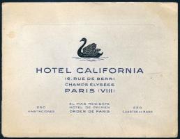 cca 1930 Hotel California, Paris, párizsi art deco hotel képes prospektusa, 15 sztl oldal, spanyol nyelven, papírkötésben, 10,5x13,5 cm