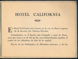cca 1930 Hotel California, Paris, párizsi art deco hotel képes prospektusa, 15 sztl oldal, spanyol n...