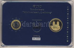 Németország 2002. 1€ + "Quedlingburg-Világörökség városa" aranyozott emlékérem, kereskedői szettben T:1+PP