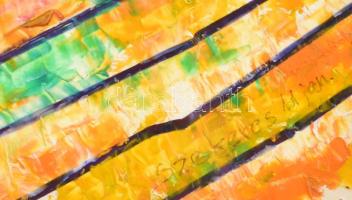 Szekeres József (1944-): Lávafolyam, 2011. Olaj, papír. Jelezve jobbra lent. 35x50 cm