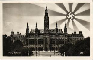 Wien, Vienna, Bécs; Rathaus / town hall with swastika, NSDAP German Nazi Party propaganda + "Der Führer im Wien" So. Stpl.