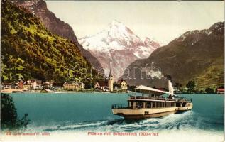 Flüelen, Bristenstock mountains, steamship (small tear)