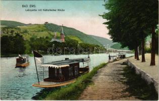 Bad Ems, Lahnpartie mit Katholischer Kirche / river, church, ships