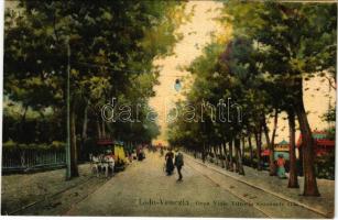 Venice, Venezia; Lido, Gran Viale Vittorio Emanuele / street view, horse-drawn tram, litho