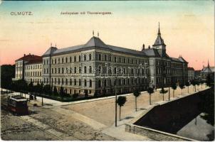 Olomouc, Olmütz; Justizpalast mit Theresiengasse / Palace of Justice, street view, tram