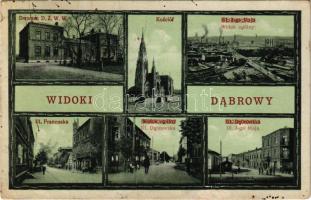 1918 Dabrowy, Dworzec D. Z. W. W., Kosciól, Widok ogólny, Ul. Francuska, Ul. Dabrowska, Ul. 3-go Maja / railway station, church, general view, factory, street views (EK)