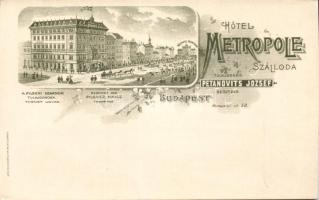 Budapest VII. Hotel Metropole szálloda, Thonet udvar és a Központi Pályudvar litho