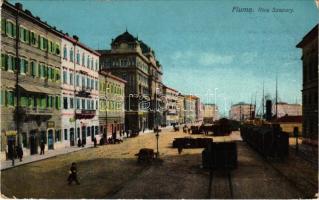 1914 Fiume, Rijeka; Riva Szapary / street view, quay, train (EK)