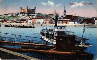1911 Pozsony, Pressburg, Bratislava; vár, gőzhajó / castle, steamship (EB)