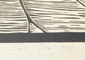 Báli Péter (1955-): Három fa, 1990. Linómetszet, papír, jelzett, 29,5×19,5 cm