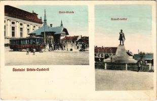 1906 Békéscsaba, Kossuth szobor, motor állomás, városi vasút, kisvasút, vonat (EK)