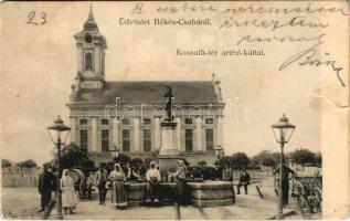 Békéscsaba, Kossuth tér, artézi kút, templom (b)