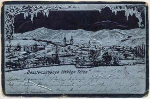 1905 Besztercebánya, Banská Bystrica; látkép télen. Lechnitzky Otto kiadása. Szecessziós fémes hatású fóliás képeslap / general view in winter. Art Nouveau, floral, metallic foil postcard (r)