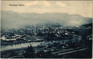 Rózsahegy, Ruzomberok; látkép zsinagógával és vasútállomással. Fischer M. kiadása / general view with synagogue and railway station (ázott sarok / wet corner)