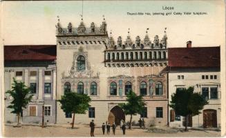Lőcse, Levoca; Thurzó-féle ház, jelenleg gróf Csáky Vidor tulajdona, Répászky János cipész üzlete / villa, shop - képeslapfüzetből / from postcard booklet (EK)