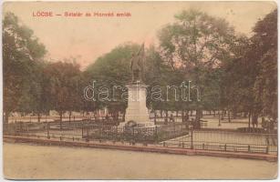 Lőcse, Levoca; Sétatér és Honvéd emlékmű. Singer kiadása / park, Hungarian military monument (ázott / wet damage)