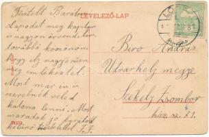 Lőcse, Levoca; Sétatér és Honvéd emlékmű. Singer kiadása / park, Hungarian military monument (ázott ...