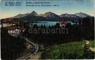 Tátra, Magas-Tátra, Vysoké Tatry; Csorbatói fogaskerekű vasút, vonat / Csorba-See Zahnradbahn / Strbské pleso / cogwheel railway to the lake, train (kis szakadás / small tear)