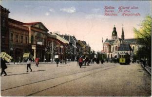 Kassa, Kosice; Hlavná ulica / Fő utca, villamos / Hauptstraße / main street, tram + "1938 Kassa visszatért" So. Stpl.