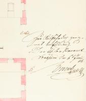 1858 Bírói ház tervrajza, 2x3kr okmánybélyeggel, 54x34 cm, kis szakadással