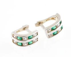 Ezüst(Ag) fülbevalópár zöld kövekkel, jelzett, bruttó: 2,2 g