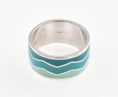 Ezüst(Ag) gyűrű hullámos, zománcozott díszítéssel, jelzett, méret: 58, bruttó: 7,6 g