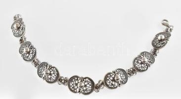 Ezüst(Ag) filigrán karkötő, jelzett, h: 17,5 cm, nettó: 12,8 g