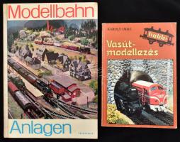 2 db vasútmodellezés témájú könyv: Károly Imre: Vasútmodellezés. Hobbi sorozat. Bp., 1986, Móra. Fekete-fehér és színes képekkel illusztrálva. Kiadói papírkötés, kissé kopott borítóval. + Gerlach, Klaus: Modellbahn, Anlagen. Berlin, 1966, Transpress. 3. változatlan kiadás. Kiadói félvászon kötésben.