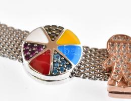 Ezüst(Ag) karkötő Pandora jelzéssel, 5 db charmmal, h: 19 cm, bruttó: 20,26 g