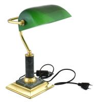 Banklámpa, asztali lámpa, üveg búrával, modern, m: 36 cm