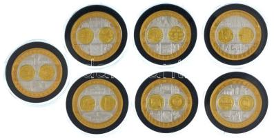 ~2002. "Emlékérem az euróövezet országainak közös valutájáról" aranyozott, ezüstözött Cu-Ni emlékérem sorozat 7xklf darabja tanúsítványokkal (35mm) T:PP