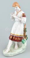 Polonne ukrán porcelán lány figura, jelzéssel, kopással, m: 29 cm