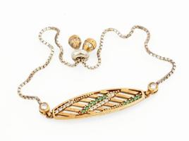 Ezüst(Ag) venezianer karkötő, kövekkel díszített középrésszel, jelzett, állítható h: max. 22 cm, bruttó: 6,8 g