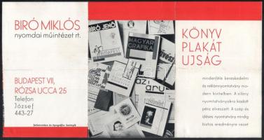 cca 1930 Biró Miklós Nyomdai Műintézet Rt. kihajtható, képes reklámlapja, középen hajtásnyommal, kih...