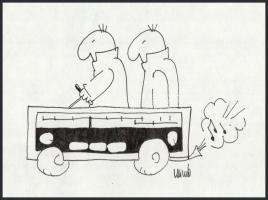 Klimó Attila (?) Elektronika 3 db karikatúra. Tus, papír. 11x12 cm-ig