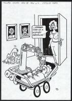 Molnár István (?) Elektronikával kapcsolatos 3 db karikatúra. Tus, papír. 20x30 cm Jelzettek