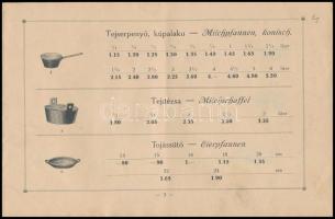 1930 Bp., Holbik István zománcozott lemezedény árjegyzék, ceruzás bejegyzésekkel, az első oldalon be...