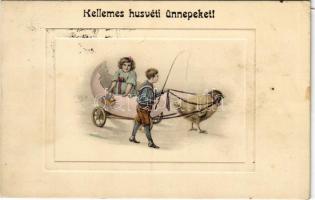 1912 Kellemes húsvéti ünnepeket! tojás kocsi / Easter greeting, egg cart. P.T.L. Art de Vienne No. 2132.